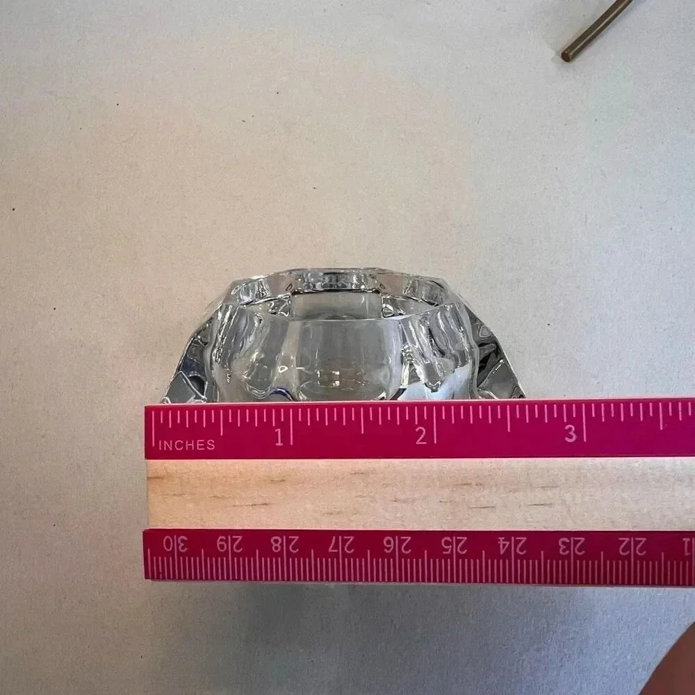 Vintage PartyLite Clear Heavy Glass Tealight Candle Holder Diamond on Gold Stand